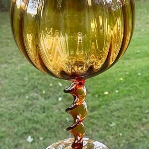 Empoli style Amber Glass Goblet with Spiral Stem